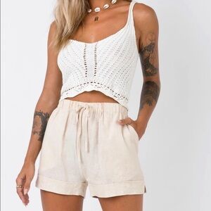 Princess Polly Serafina Beige Cream Ivory Linen Blend Drawstring Shorts Sz 2